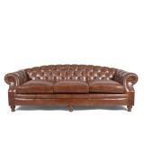 Chesterfield-Sofa aus braunem Echtleder, 3-Sitzer - Harold