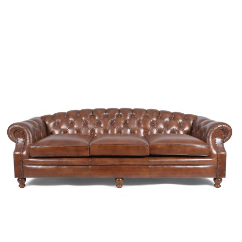 Chesterfield-Sofa aus braunem Echtleder, 3-Sitzer - Harold