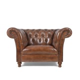 Chesterfield-Sessel aus braunem Echtleder - Henry