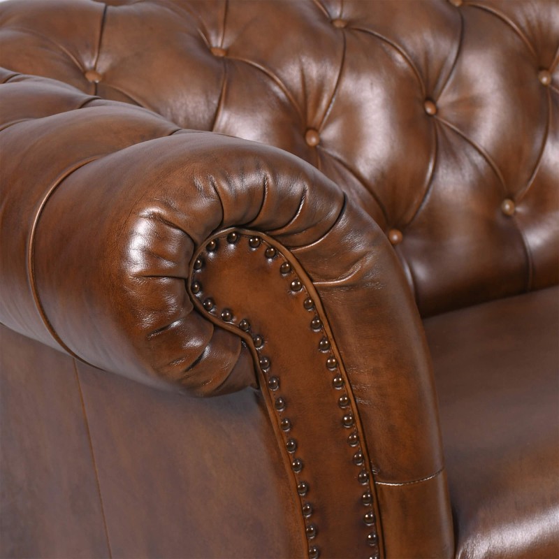 Chesterfield-Sessel aus braunem Echtleder - Henry