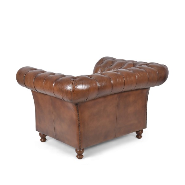 Chesterfield-Sessel aus braunem Echtleder - Henry