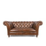 Chesterfield-Sofa aus braunem Echtleder, 2-Sitzer - Henry