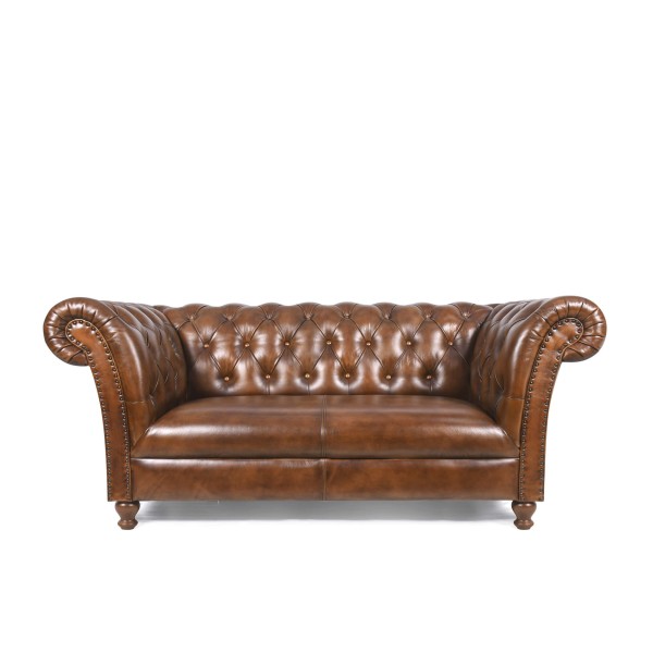 Chesterfield-Sofa aus braunem Echtleder, 2-Sitzer - Henry