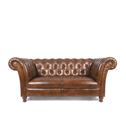 Chesterfield-Sofa aus braunem Echtleder, 2-Sitzer - Henry