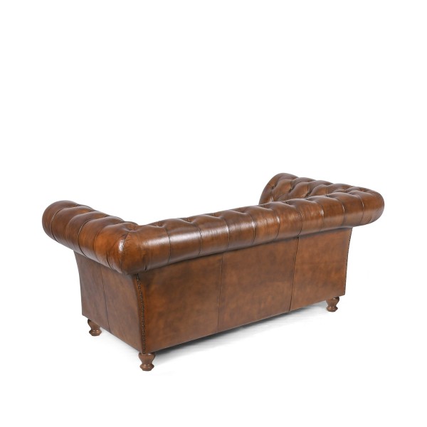 Chesterfield-Sofa aus braunem Echtleder, 2-Sitzer - Henry