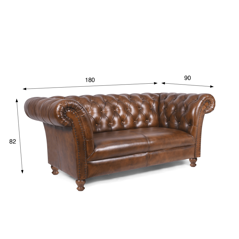 Chesterfield-Sofa aus braunem Echtleder, 2-Sitzer - Henry