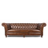 Chesterfield-Sofa aus braunem Echtleder, 3-Sitzer - Henry