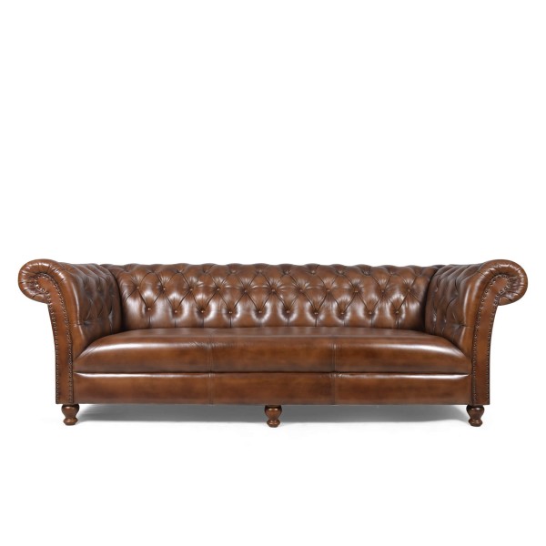 Chesterfield-Sofa aus braunem Echtleder, 3-Sitzer - Henry