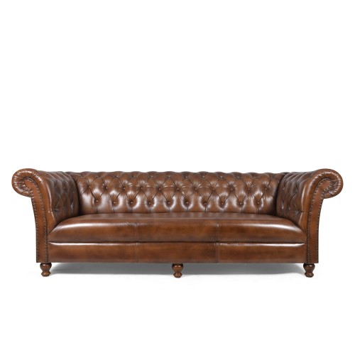 Chesterfield-Sofa aus braunem Echtleder, 3-Sitzer - Henry