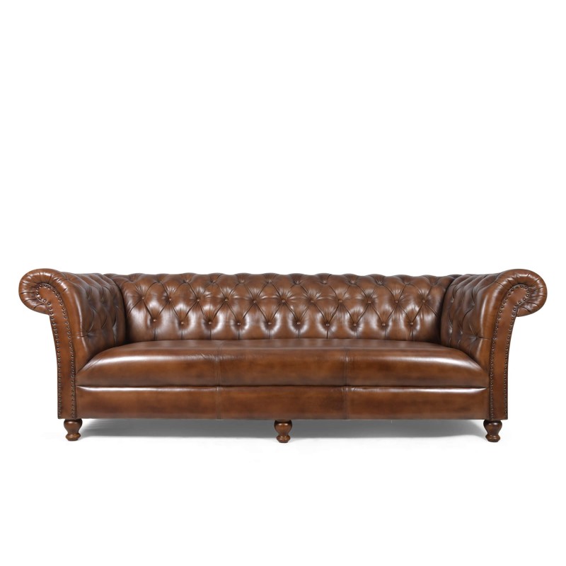 Chesterfield-Sofa aus braunem Echtleder, 3-Sitzer - Henry