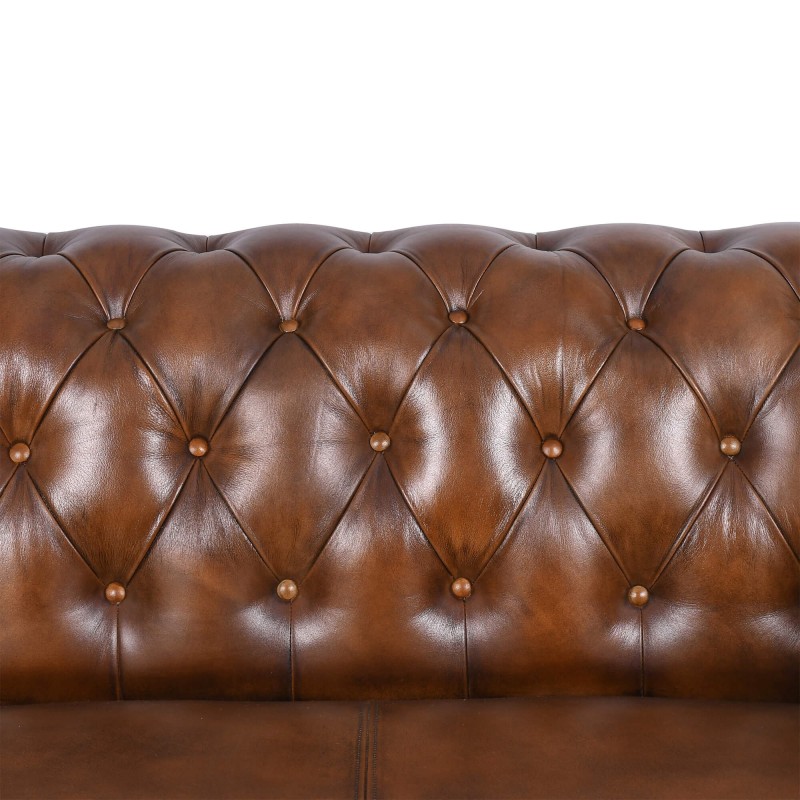 Chesterfield-Sofa aus braunem Echtleder, 3-Sitzer - Henry