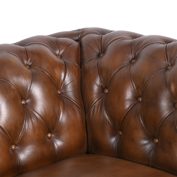 Chesterfield-Sofa aus braunem Echtleder, 3-Sitzer - Henry