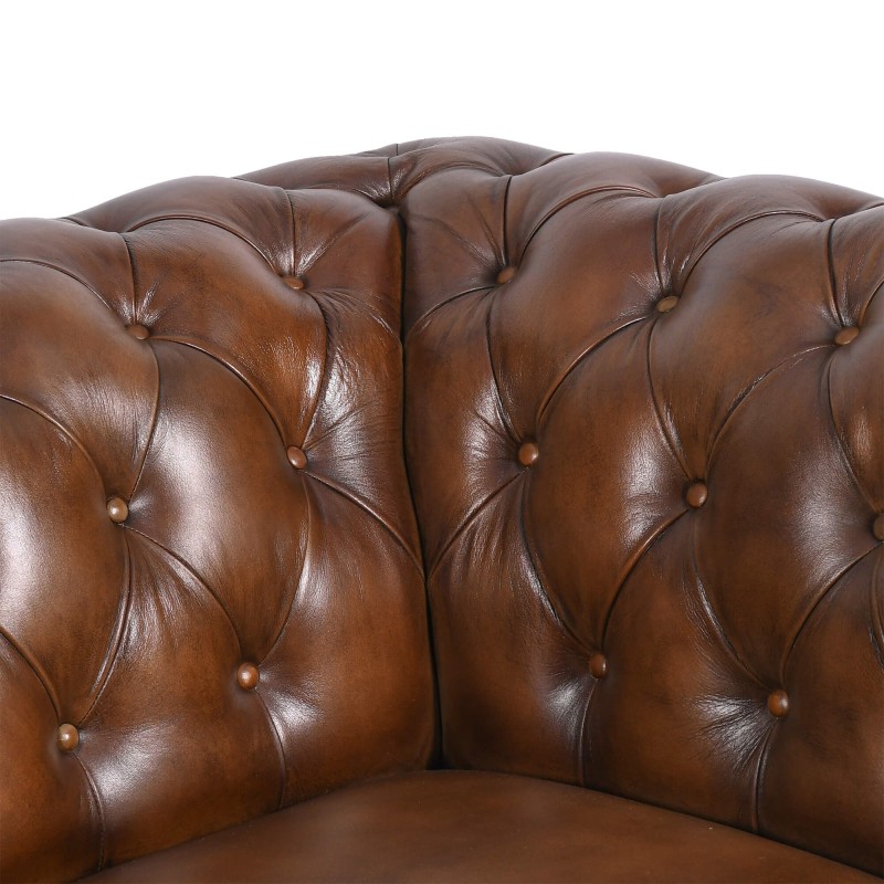 Chesterfield-Sofa aus braunem Echtleder, 3-Sitzer - Henry