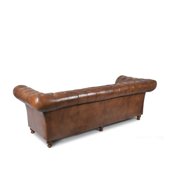 Chesterfield-Sofa aus braunem Echtleder, 3-Sitzer - Henry