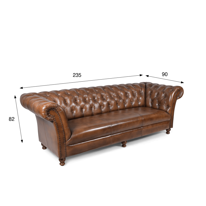 Chesterfield-Sofa aus braunem Echtleder, 3-Sitzer - Henry