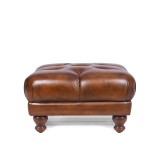 Kapitonnierter Pouf aus braunem Echtleder