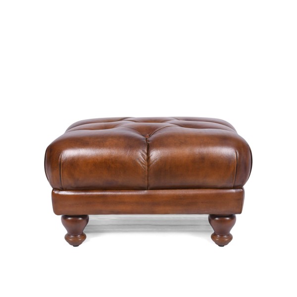 Kapitonnierter Pouf aus braunem Echtleder