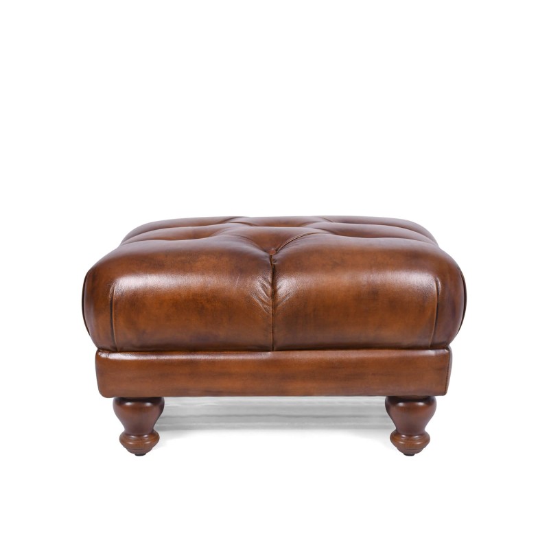 Kapitonnierter Pouf aus braunem Echtleder
