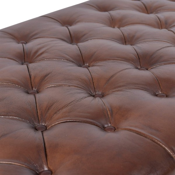 Gepolsterter Fußhocker mit Knopfheftung aus echtem braunem Leder