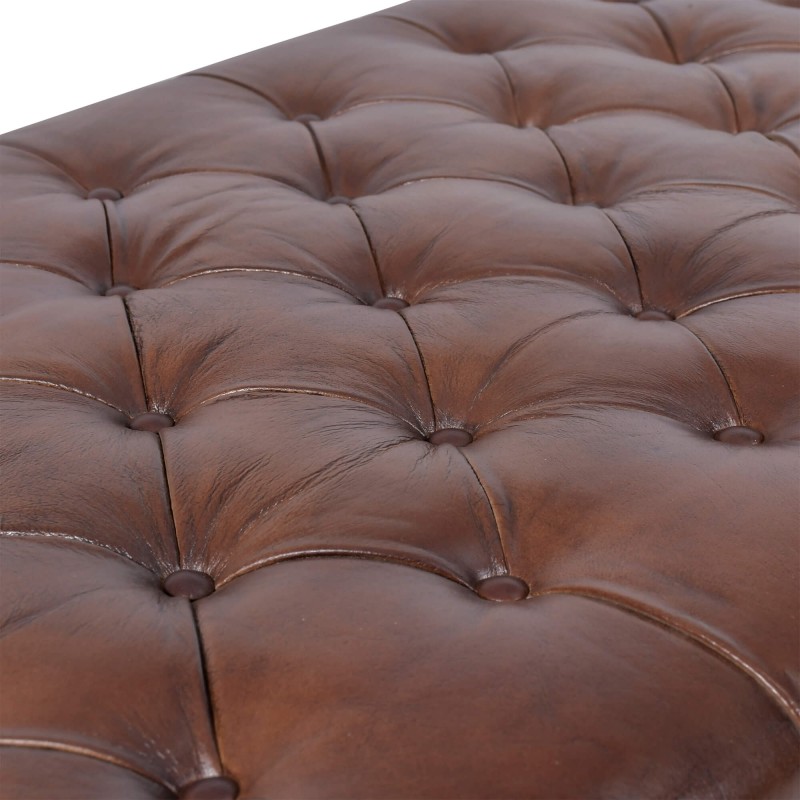 Gepolsterter Fußhocker mit Knopfheftung aus echtem braunem Leder