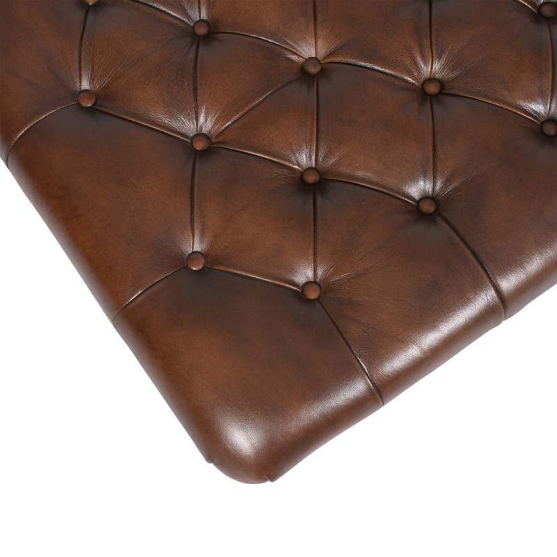 Gepolsterter Fußhocker mit Knopfheftung aus echtem braunem Leder