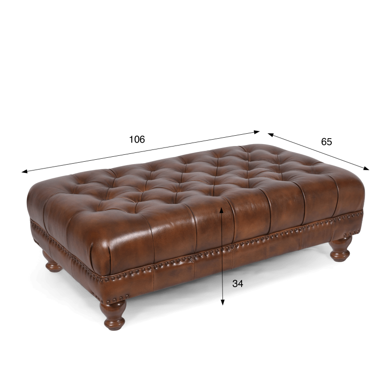 Gepolsterter Fußhocker mit Knopfheftung aus echtem braunem Leder