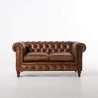 Chesterfield-Sofa aus braunem Echtleder, 2-Sitzer - Edward