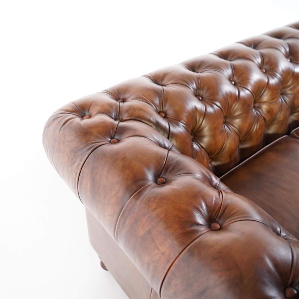 Chesterfield-Sofa aus braunem Echtleder, 2-Sitzer - Edward