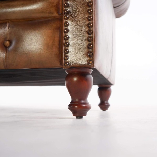 Chesterfield-Sofa aus braunem Echtleder, 2-Sitzer - Edward