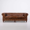 Chesterfield-Sofa aus braunem Echtleder, 3-Sitzer - Edward