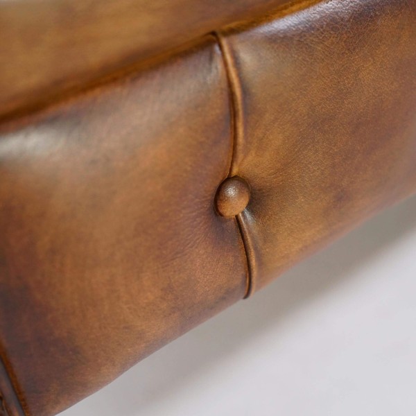 Chesterfield-Sofa aus braunem Echtleder, 3-Sitzer - Edward
