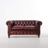 Chesterfield-Sofa aus bordeauxfarbenem Echtleder, 2-Sitzer - Edward