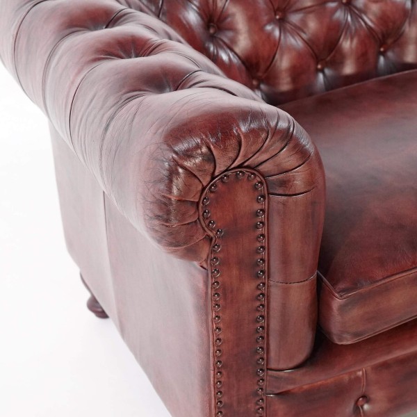 Chesterfield-Sofa aus bordeauxfarbenem Echtleder, 2-Sitzer - Edward
