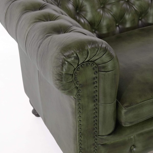 Chesterfield-Sofa aus grünem Echtleder, 2-Sitzer - Edward