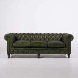 Chesterfield-Sofa aus grünem Echtleder, 3-Sitzer - Edward