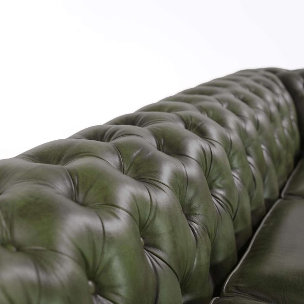 Chesterfield-Sofa aus grünem Echtleder, 3-Sitzer - Edward