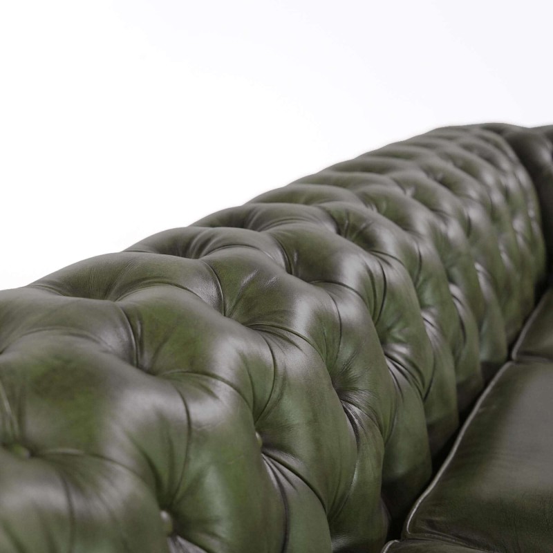 Chesterfield-Sofa aus grünem Echtleder, 3-Sitzer - Edward