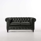 Chesterfield-Sofa aus schwarzem Echtleder, 2-Sitzer - Edward