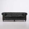 Chesterfield-Sofa aus schwarzem Echtleder, 3-Sitzer - Edward