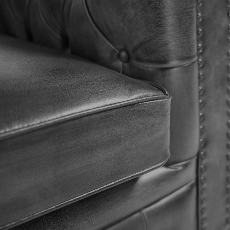 Chesterfield-Sofa aus schwarzem Echtleder, 3-Sitzer - Edward