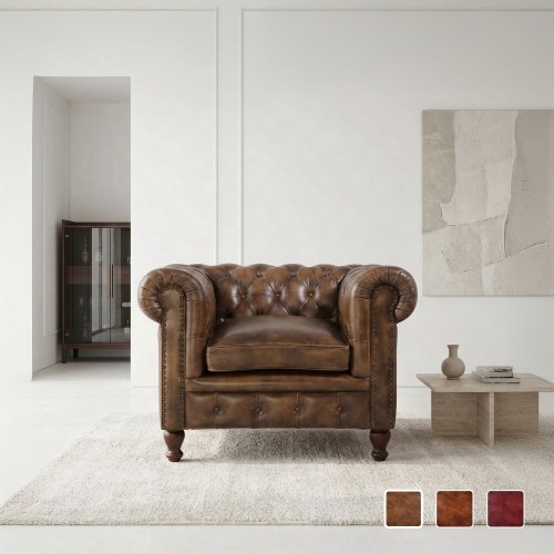 Chesterfield-Sessel aus echtem Leder – Edward