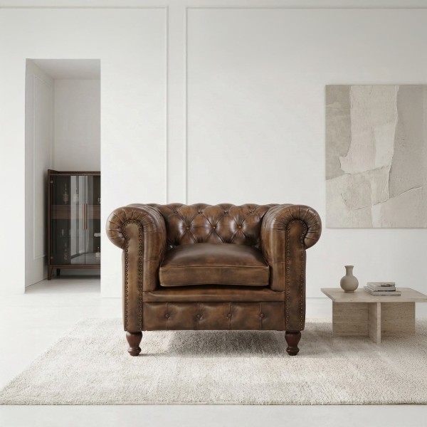 Chesterfield-Sessel aus echtem Leder – Edward