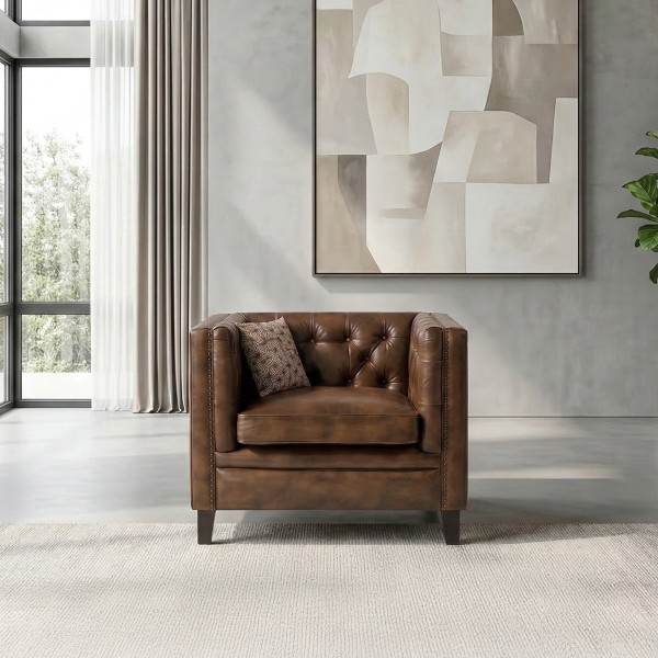 Braunes Chesterfield-Sessel aus Büffelleder – Charles