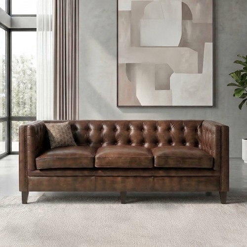 Braunes Chesterfield-Sofa, 3-Sitzer, aus Büffelleder mit Knopfheftung - Charles