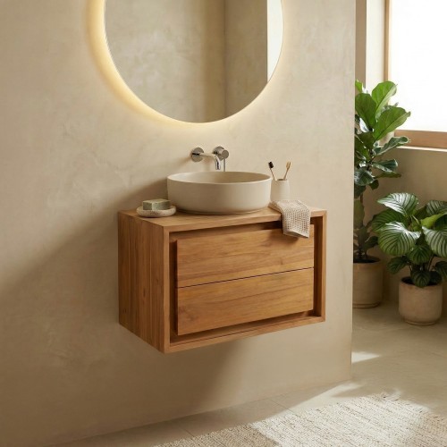Hängendes Handwaschbecken-Möbel aus massivem Teakholz - Anjali