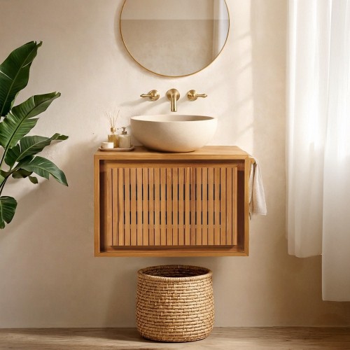 Hängendes Handwaschbecken-Möbel aus massivem Teakholz - Padang