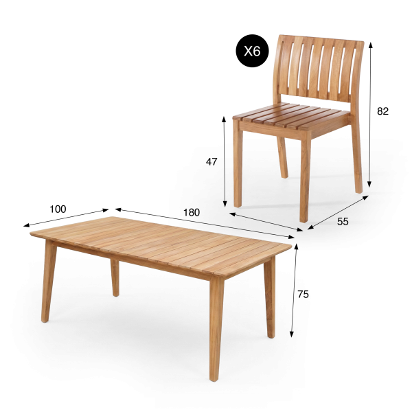 Gartenmöbel-Set aus Tisch und Stühlen aus Teakholz für 6 Personen