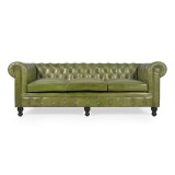 Chesterfield-Sofa aus grünem Echtleder, 3-Sitzer - Edward