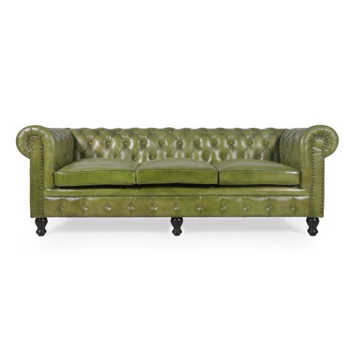 Chesterfield-Sofa aus grünem Echtleder, 3-Sitzer - Edward