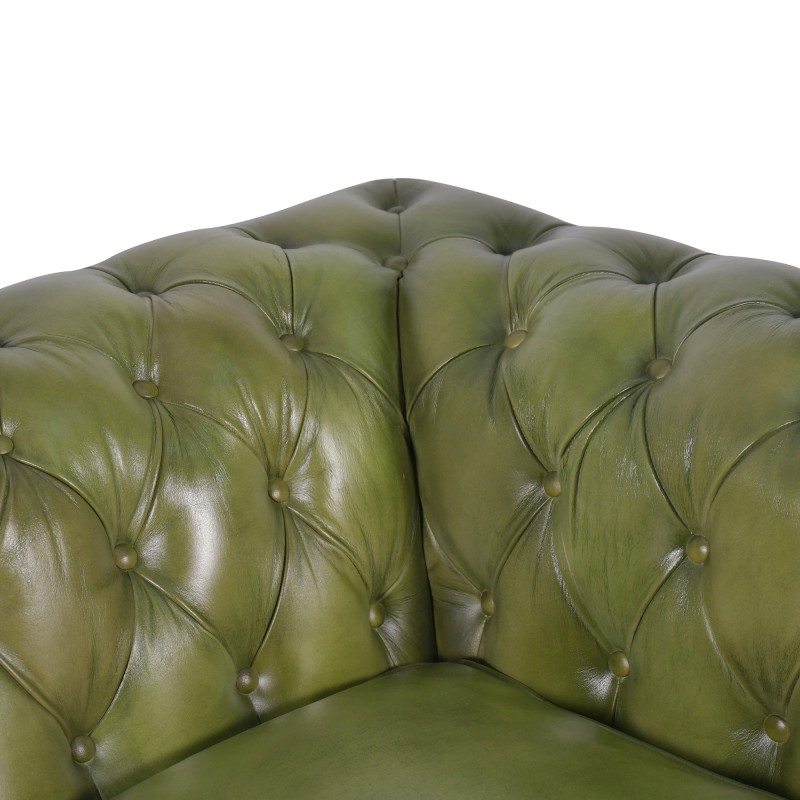 Chesterfield-Sofa aus grünem Echtleder, 3-Sitzer - Edward